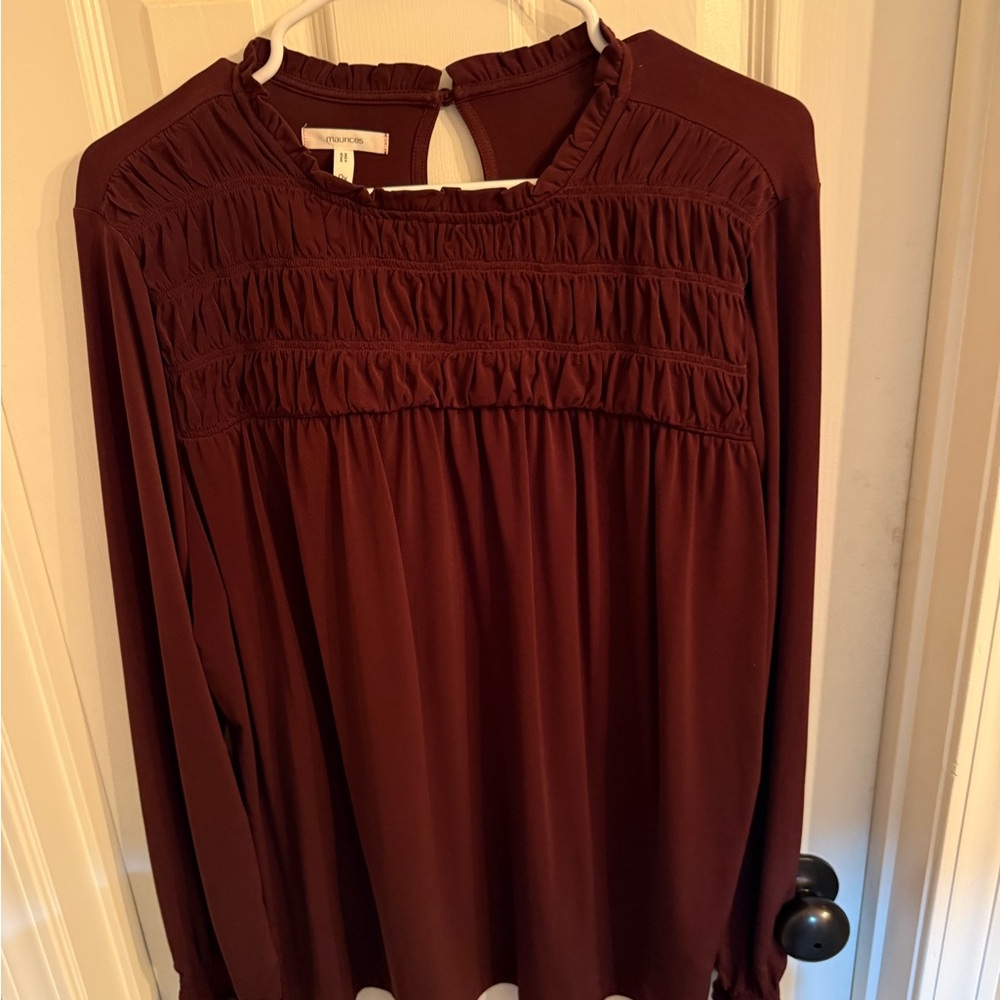 Maurices Deep Burgundy Gathered Blouse